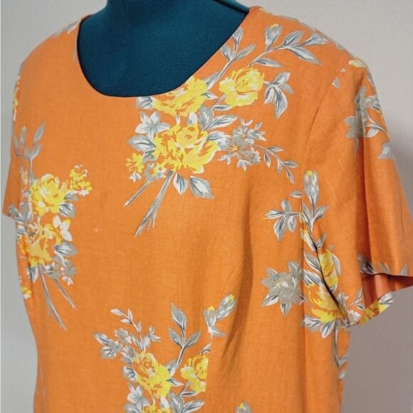 Adolfo Studio Vintage Linen Blend Maxi Dress Floral Print Orange Plus Size 22WP - Picture 3 of 10
